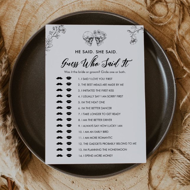 Gothic Guess Who Said It Bridal Shower Game Card (Creator Uploaded)