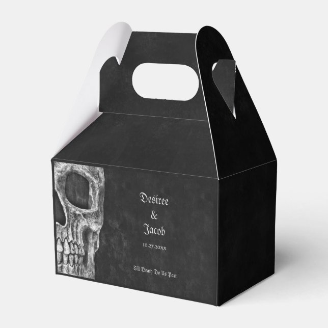 Gothic Half Skull Black And White Wedding Favour Box (Front Side)