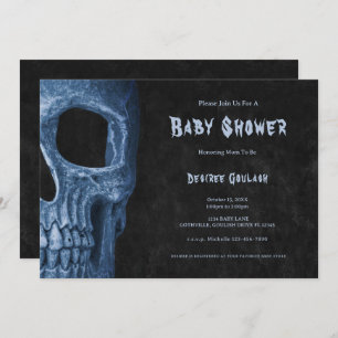 Gothic Half Skull Black Baby Boy Shower Invitation