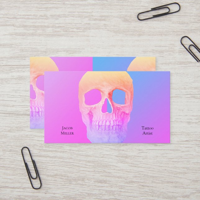 Gothic Half Skull Blue Pink Purple Tattoo Shop Business Card (Front/Back In Situ)