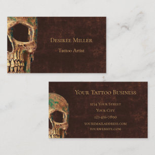Gothic Half Skull Brown Texture Background Tattoo Business Card