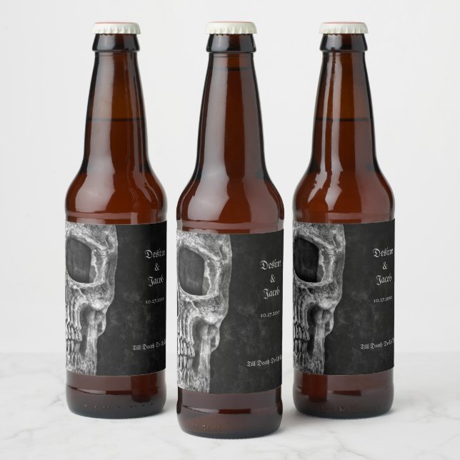 Gothic Half Skull Cool Black And White Grunge Beer Bottle Label (Bottles)