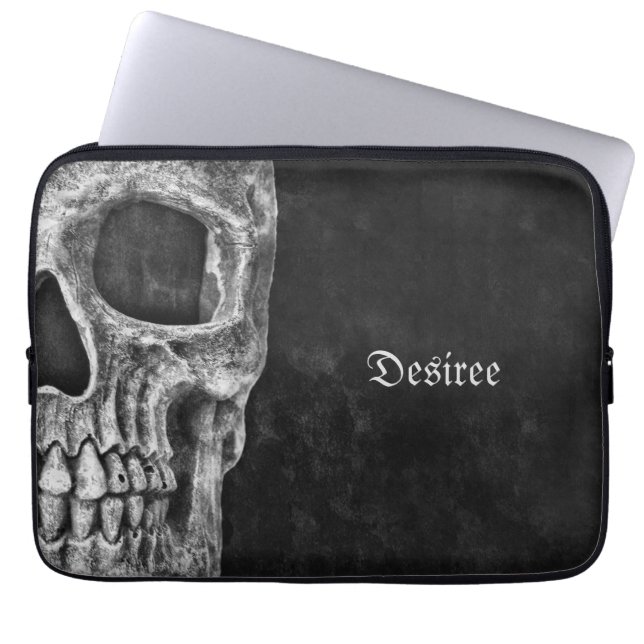 Gothic Half Skull Cool Black And White Grunge Laptop Sleeve (Front)