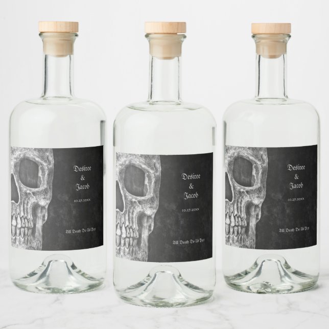 Gothic Half Skull Cool Black And White Grunge Liquor Bottle Label (Bottles)