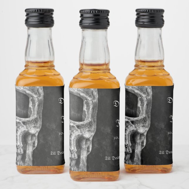 Gothic Half Skull Cool Black And White Grunge Liquor Bottle Label (Bottles)