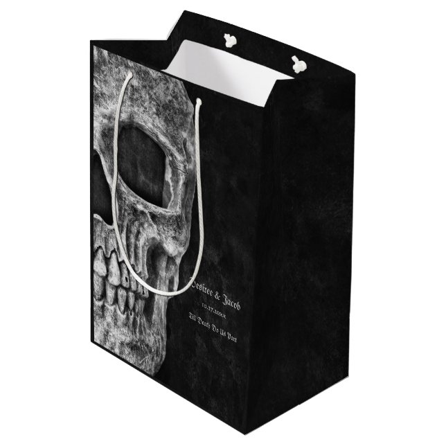 Gothic Half Skull Cool Black And White Grunge Medium Gift Bag (Back Angled)