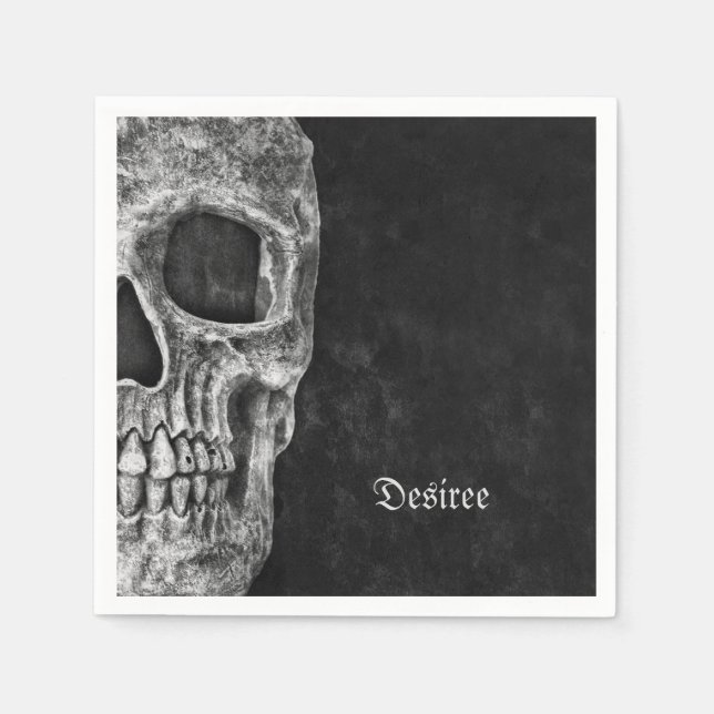 Gothic Half Skull Cool Black And White Grunge Napkin (Front)