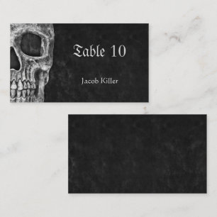 Gothic Half Skull Cool Black And White Grunge Place Card