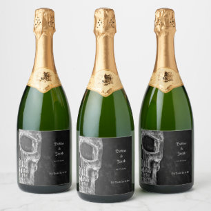 Gothic Half Skull Cool Black And White Grunge Sparkling Wine Label