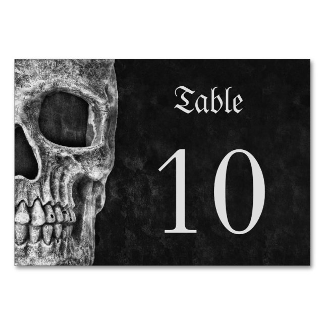 Gothic Half Skull Cool Black And White Grunge Table Number (Front)