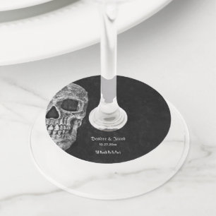 Gothic Half Skull Cool Black And White Grunge Wine Glass Tag