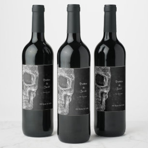 Gothic Half Skull Cool Black And White Grunge Wine Label