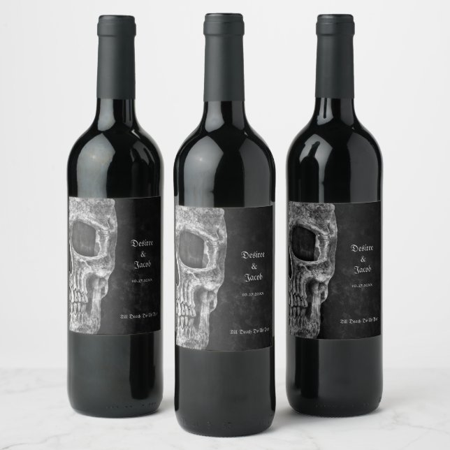 Gothic Half Skull Cool Black And White Grunge Wine Label (Bottles)