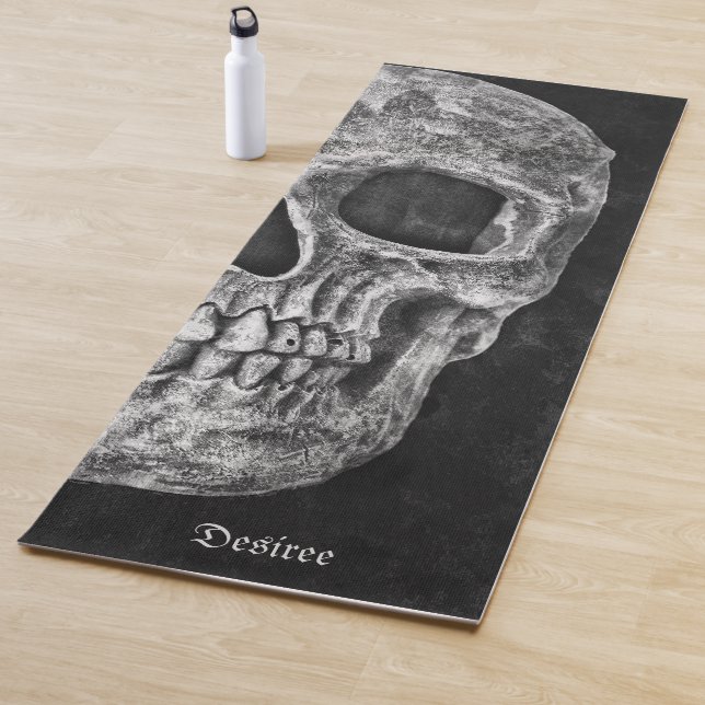 Gothic Half Skull Cool Black And White Grunge Yoga Mat (In Situ)