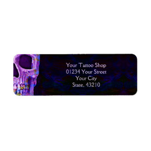 Gothic Half Skull Face Purple Blue Tattoo Shop