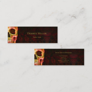 Gothic Half Skull Face Red Green Tattoo Shop Mini Business Card