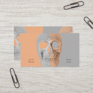 Gothic Half Skull Face Tan Grey Tattoo Shop Business Card