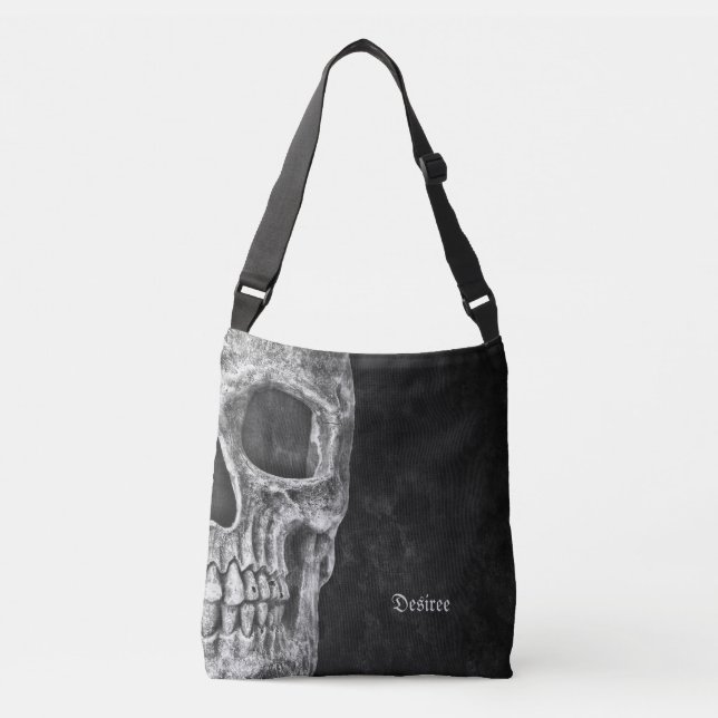 Gothic Half Skull Head Black And White Cool Grunge Crossbody Bag (Front)