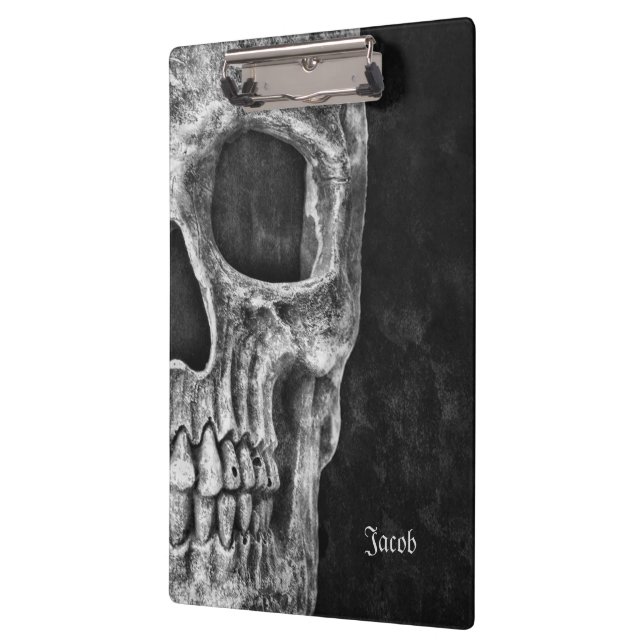 Gothic Half Skull Head Cool Black And White Grunge Clipboard (Left)