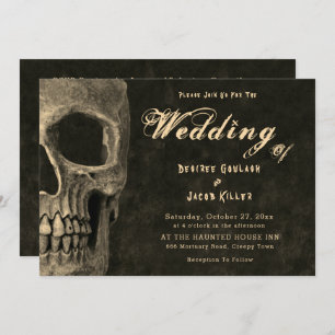 Gothic Half Skull Head Vintage Sepia Hallowedding Announcement