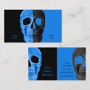 Gothic Half Skull Heads Black Blue Tattoo Shop Business Card