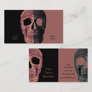 Gothic Half Skull Heads Black Brown Tattoo Shop Business Card