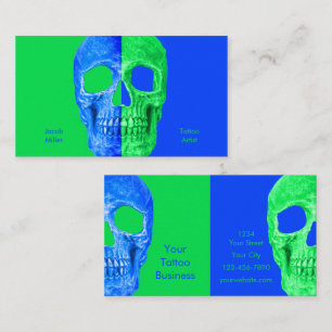 Gothic Half Skull Neon Green Blue Tattoo Shop Business Card