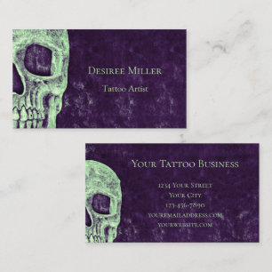 Gothic Half Skull Purple Green Tattoo Artist Business Card