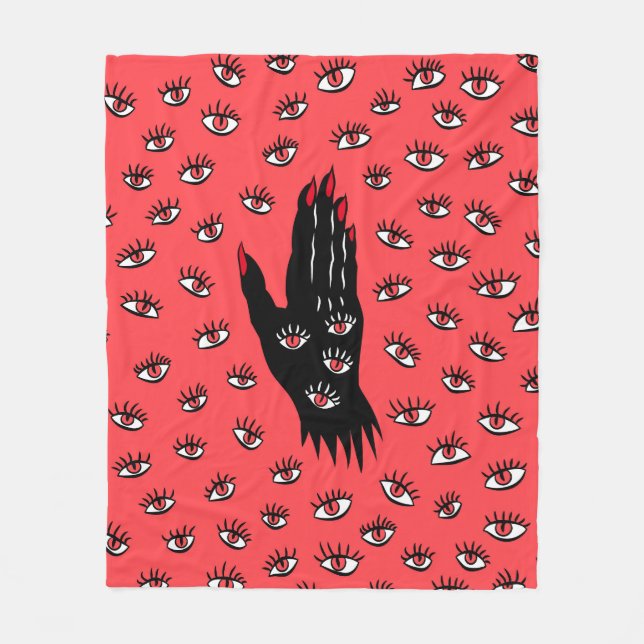 Gothic Halloween Art – Black Hand Spooky Eyes Fleece Blanket (Front)