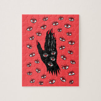 Gothic Halloween Art – Black Hand Spooky Eyes Jigsaw Puzzle