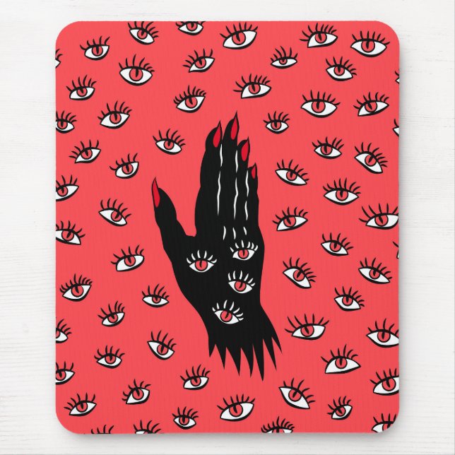 Gothic Halloween Art – Black Hand Spooky Eyes Mouse Mat (Front)