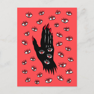 Gothic Halloween Art – Black Hand Spooky Eyes Postcard