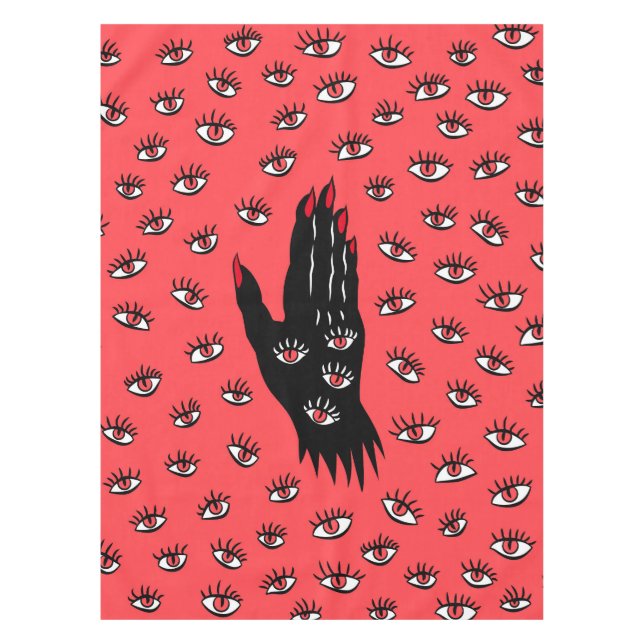 Gothic Halloween Art – Black Hand Spooky Eyes Tablecloth (Front)
