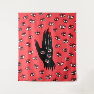Gothic Halloween Art – Black Hand Spooky Eyes Tapestry