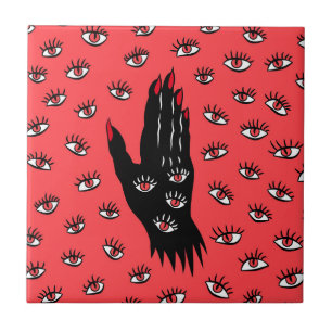 Gothic Halloween Art – Black Hand Spooky Eyes Tile