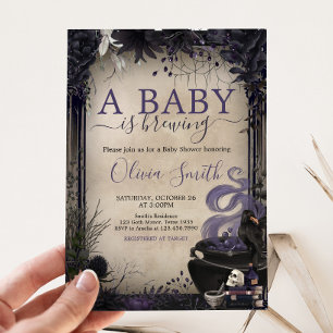 Gothic Halloween Baby is Brewing Baby Shower Invitation