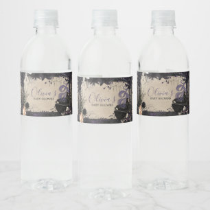 Gothic Halloween Baby is Brewing Baby Shower Water Bottle Label