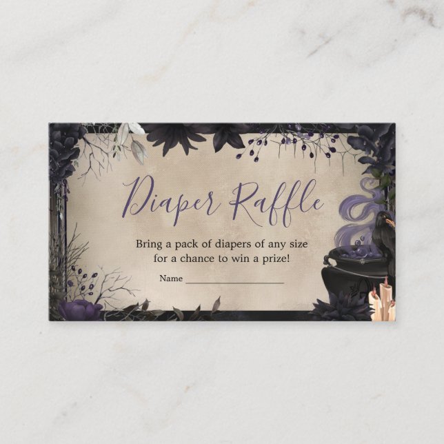 Gothic Halloween Baby is Brewing Diaper Raffle Enclosure Card (Front)