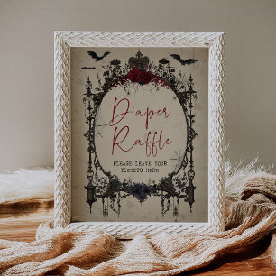 Gothic Halloween Baby Shower Diaper Raffle Sign