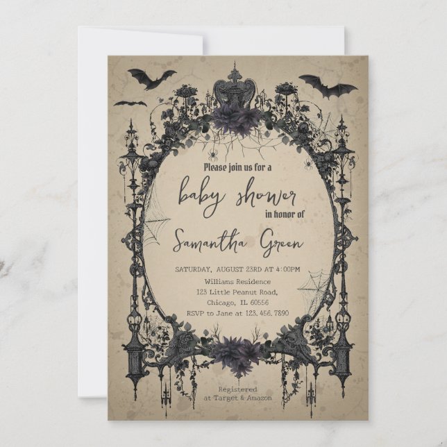 Gothic Halloween Baby Shower Invitation (Front)