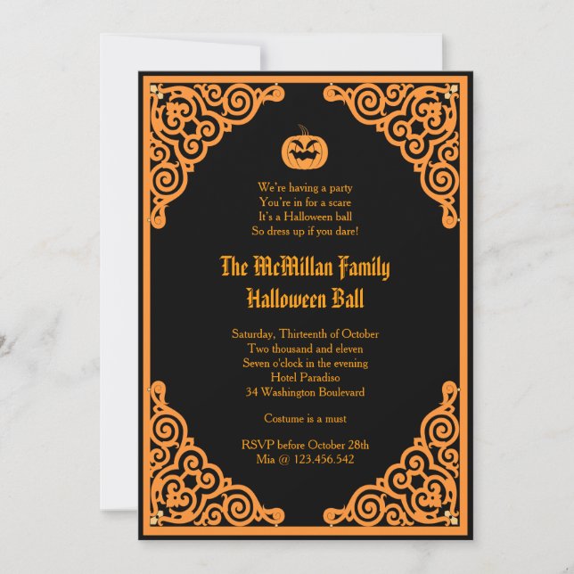 Gothic Halloween Ball Costume Party Invitation (Front)