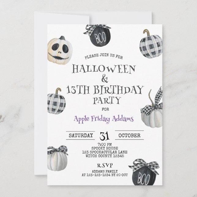 Gothic Halloween, Black 13th Birthday Party Invitation (Front)