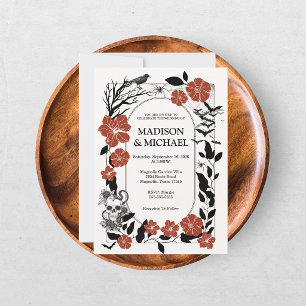 Gothic Halloween Black And Burgundy Wedding  Invitation