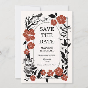 Gothic Halloween Black And Burgundy Wedding  Save The Date