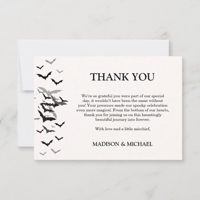 Gothic Halloween Black Bat Wedding Welcome Thank You Card (Front)
