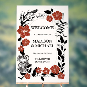 Gothic Halloween Black & Burgundy Wedding Welcome Acrylic Sign