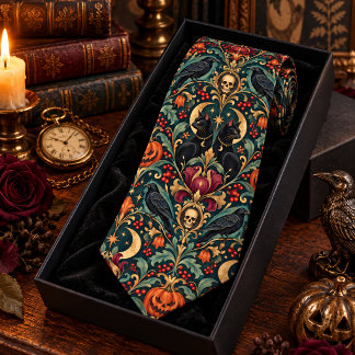 Gothic Halloween Black Cats Ravens Victorian  Tie