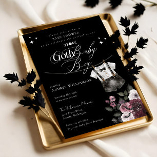 Gothic Halloween Black Formal Goth Boy Baby Shower Invitation