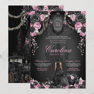 Gothic Halloween Black Rose Princess Quinceañera Invitation