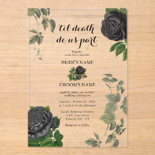 Gothic Halloween Black Roses Clear Wedding Acrylic Invitations